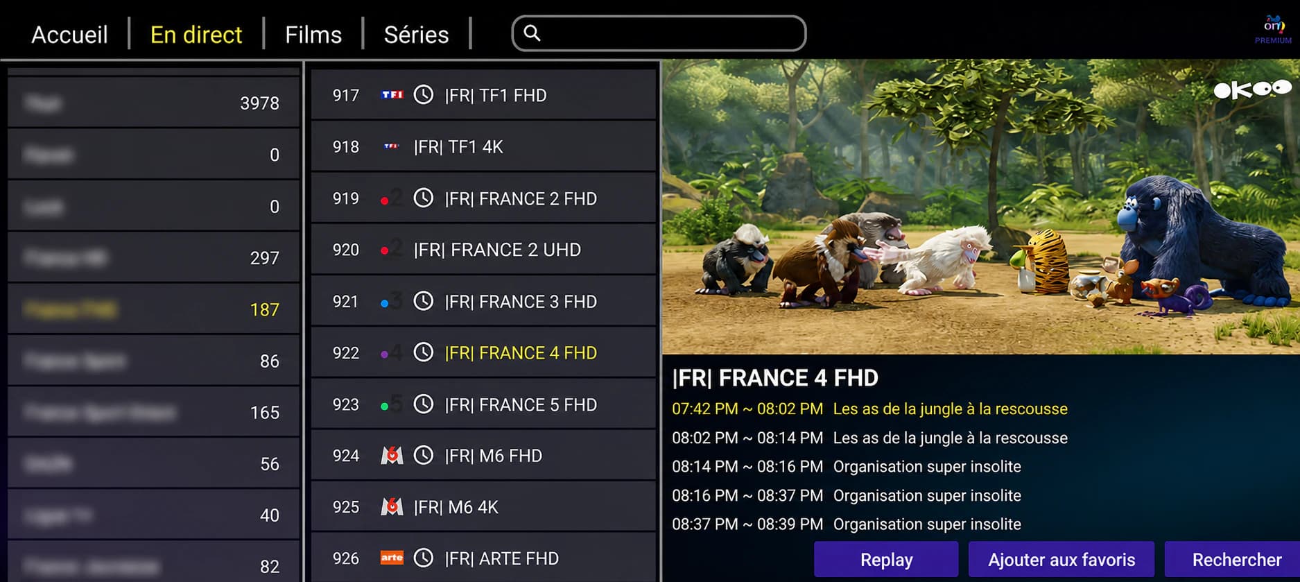 Interface OTT Premium adaptée à la télévision